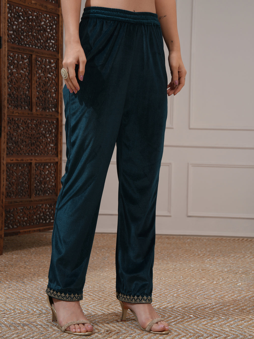 Vishudh Women Teal Women Kurta With Trousers And Dupatta - Teal - Image 8