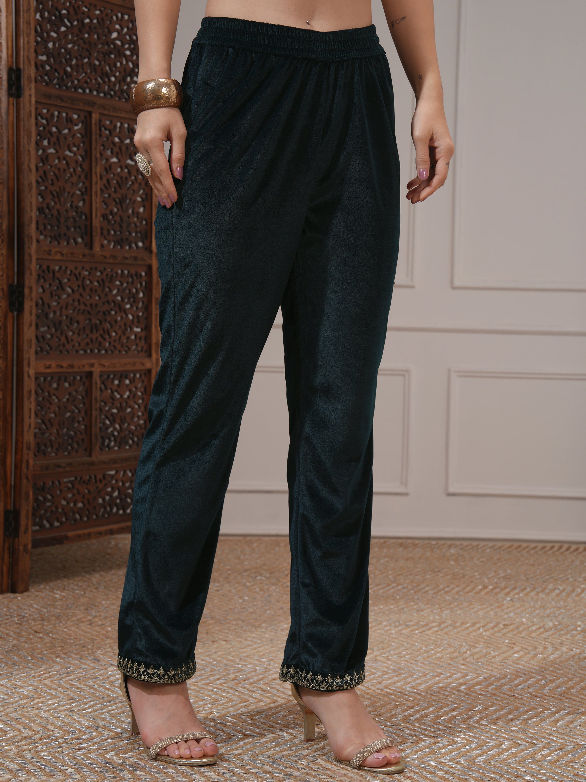Vishudh Women Green Embroidered Kurta With Trouser And Dupatta - Green - Image 8