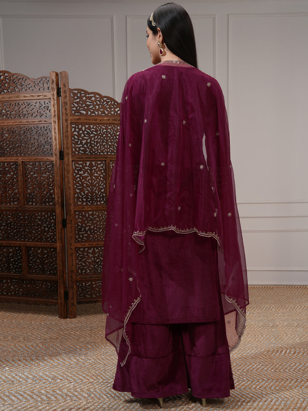 Vishudh Women Burgundy Women Kurta With Trousers And Dupatta - Burgundy - Image 3