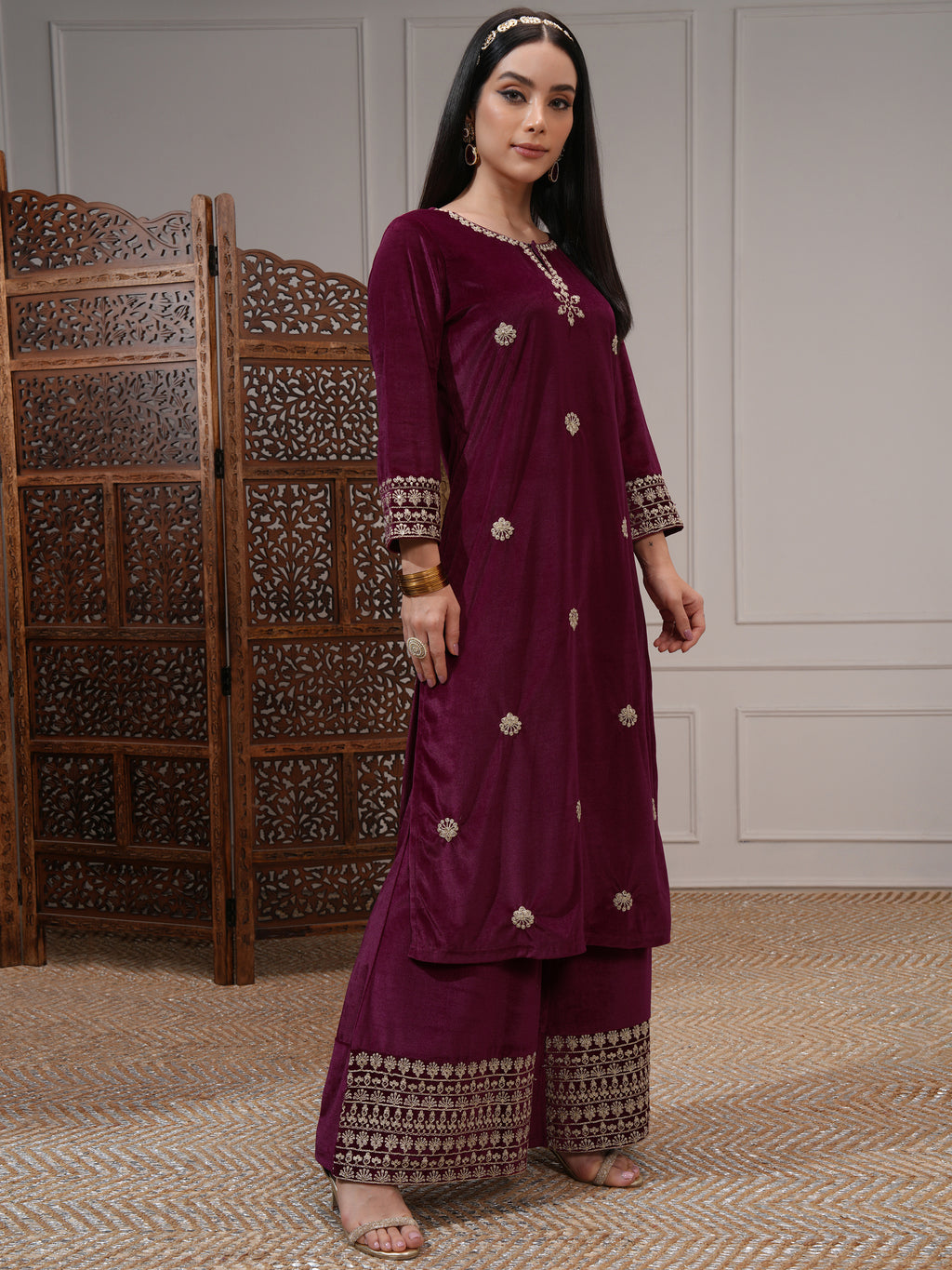 Vishudh Women Burgundy Women Kurta With Trousers And Dupatta - Burgundy - Image 6