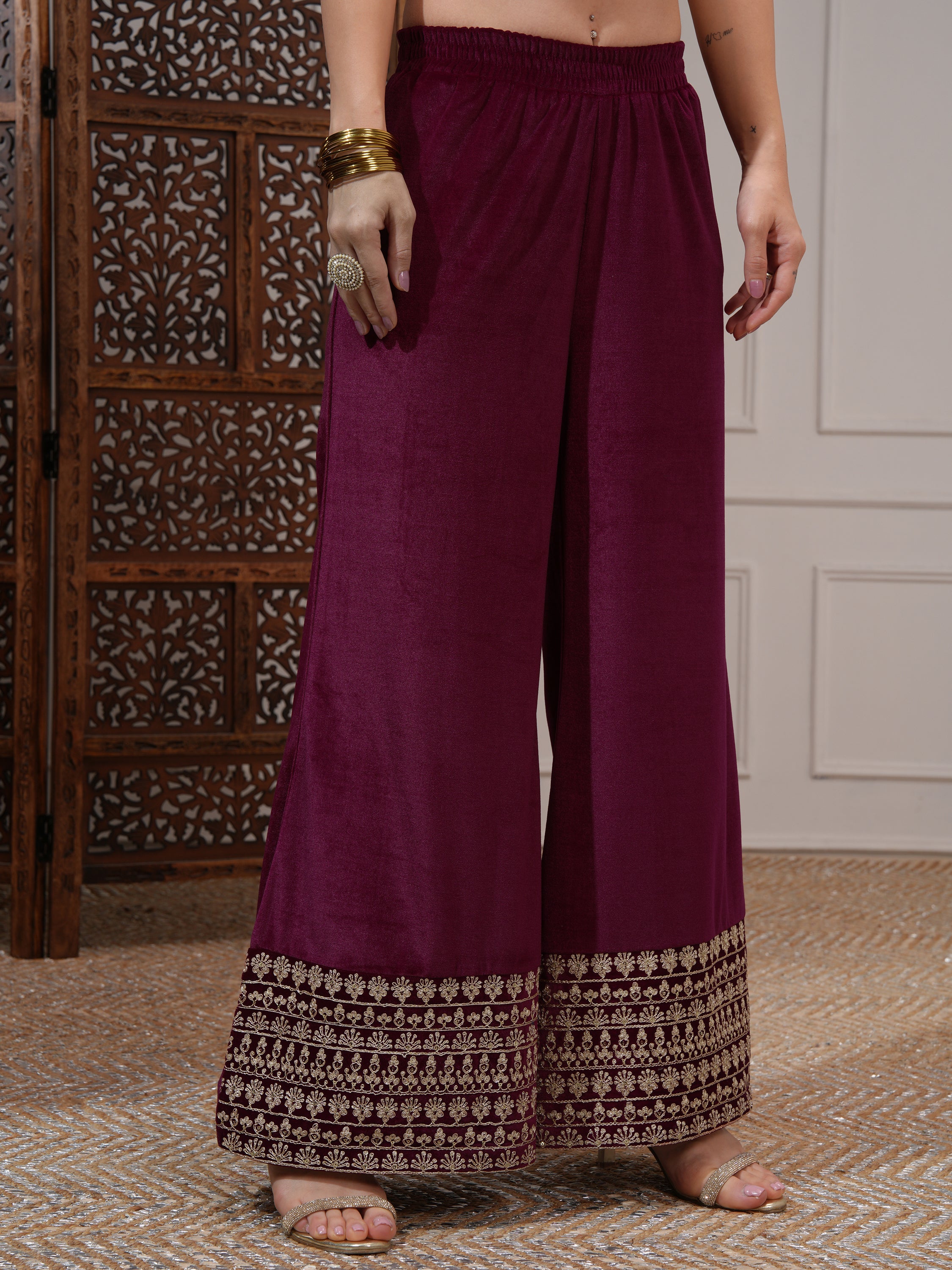 Vishudh Women Burgundy Women Kurta With Trousers And Dupatta - Burgundy - Image 8
