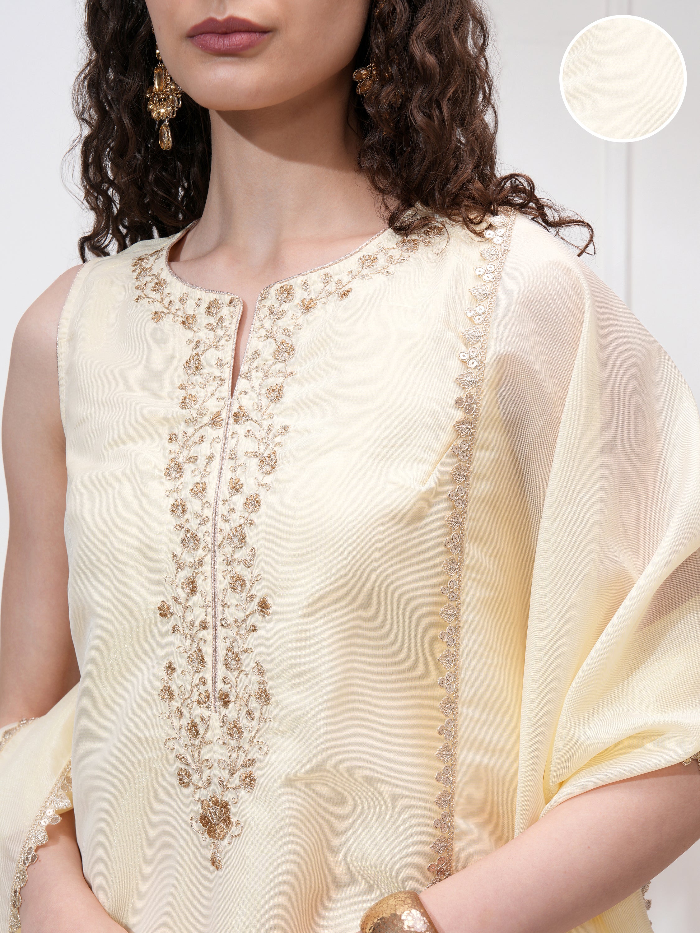 Vishudh Women Cream Kurta With Trouser And Dupatta - Cream - Image 5