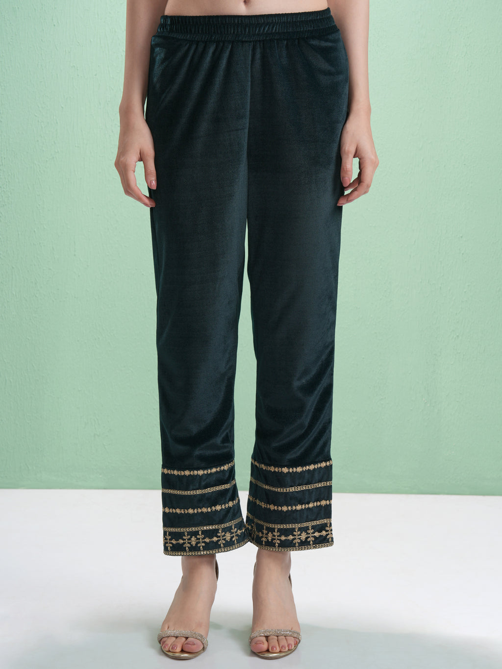 Vishudh Women Green Embroidered Kurta With Trouser And Dupatta - Green - Image 7