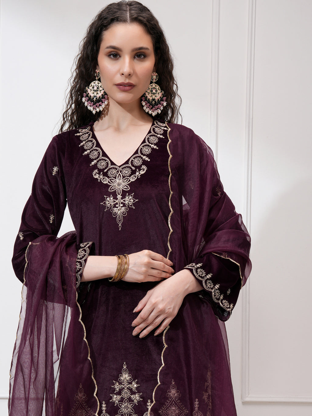 Vishudh Women Purple Kurta With Trouser And Dupatta - Purple - Image 1