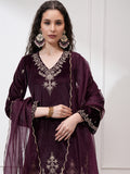 Vishudh Women Purple Kurta With Trouser And Dupatta - Purple - Image 1