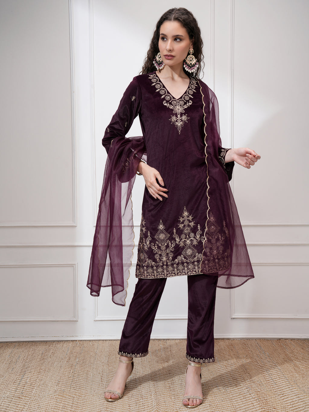 Vishudh Women Purple Kurta With Trouser And Dupatta - Purple - Image 2