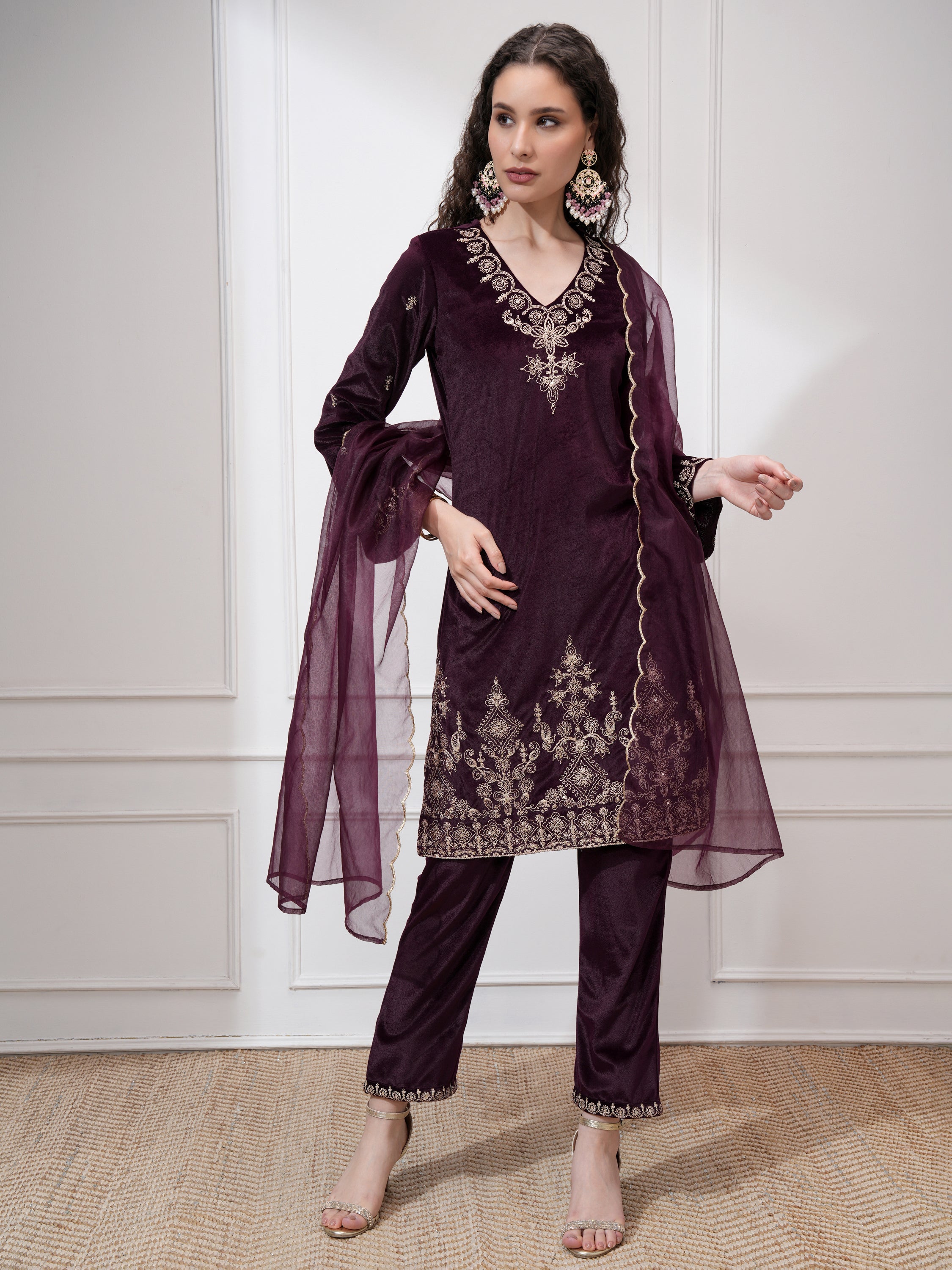 Vishudh Women Purple Kurta With Trouser And Dupatta - Purple - Image 2