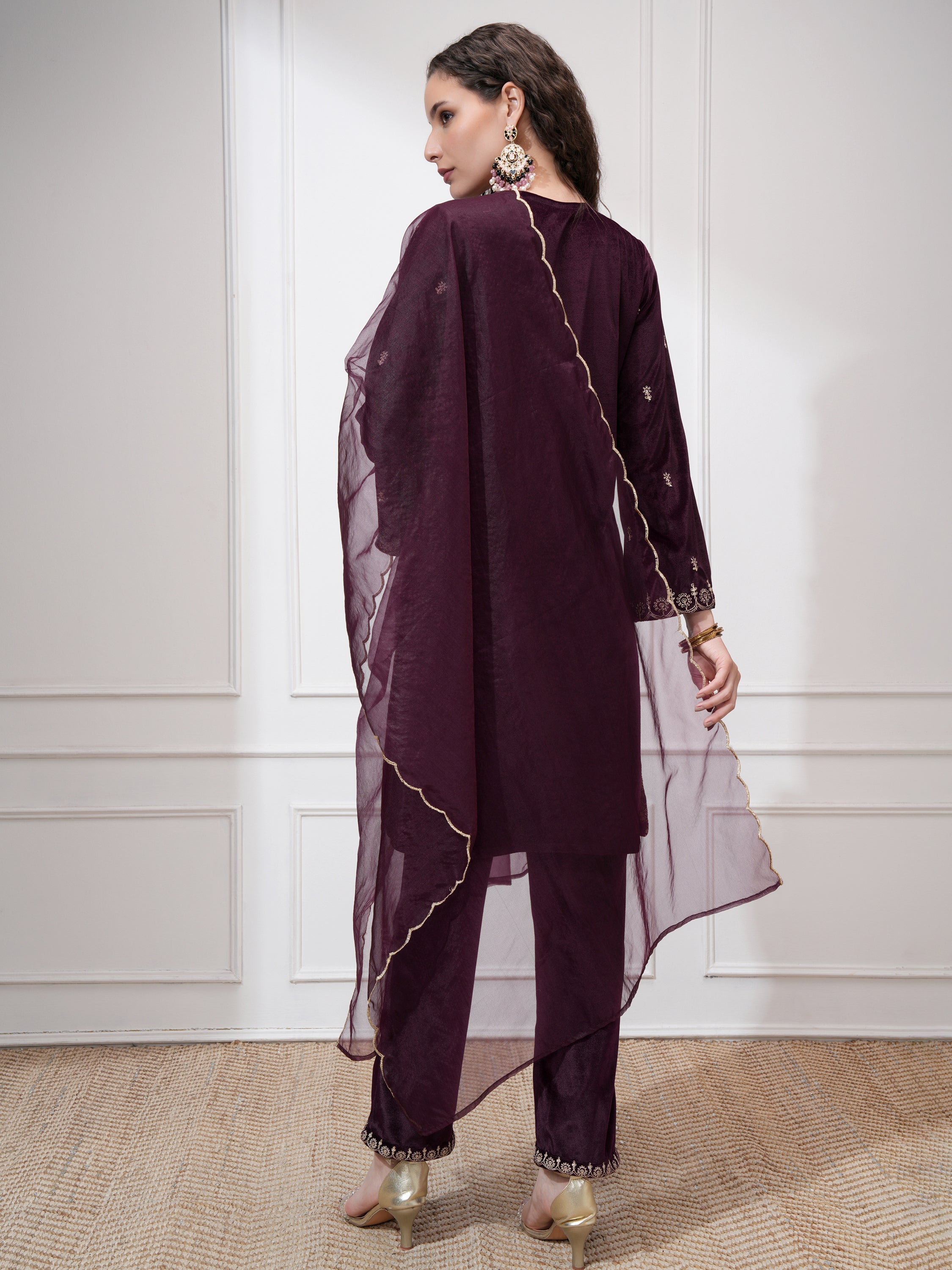Vishudh Women Purple Kurta With Trouser And Dupatta - Purple - Image 3