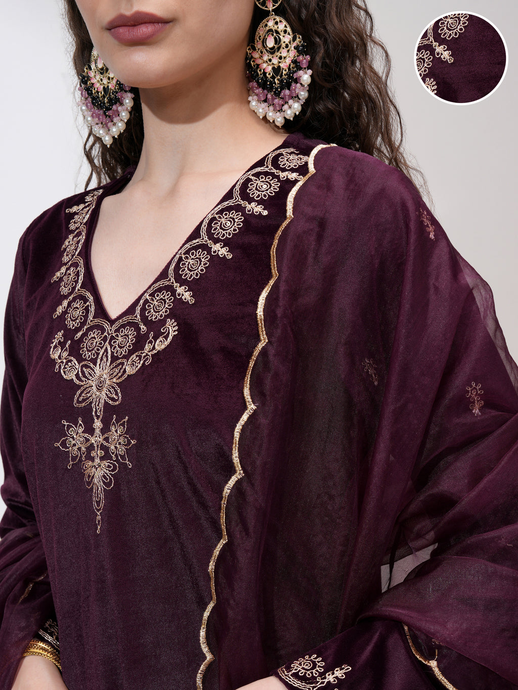 Vishudh Women Purple Kurta With Trouser And Dupatta - Purple - Image 5