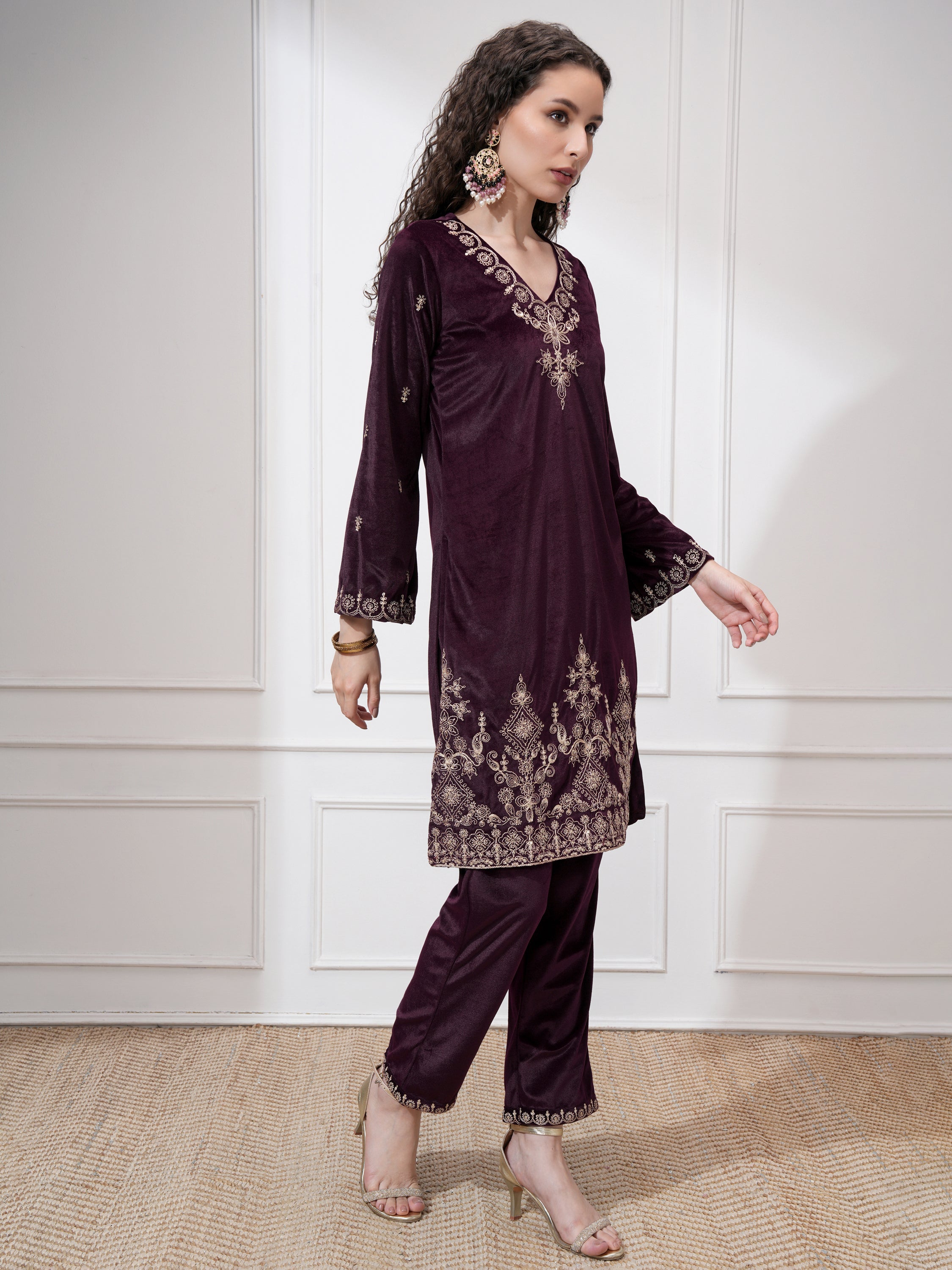 Vishudh Women Purple Kurta With Trouser And Dupatta - Purple - Image 6