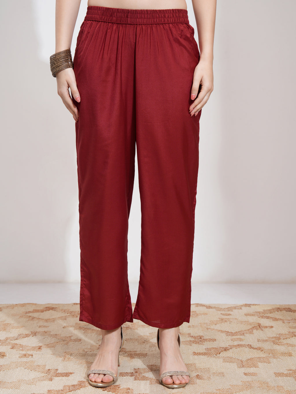 Vishudh Women Red Printed Kurta With Trouser And Dupatta - Red - Image 7