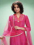 Vishudh Women Pink Embroidered Kurta With Trouser And Dupatta - Pink - Image 1