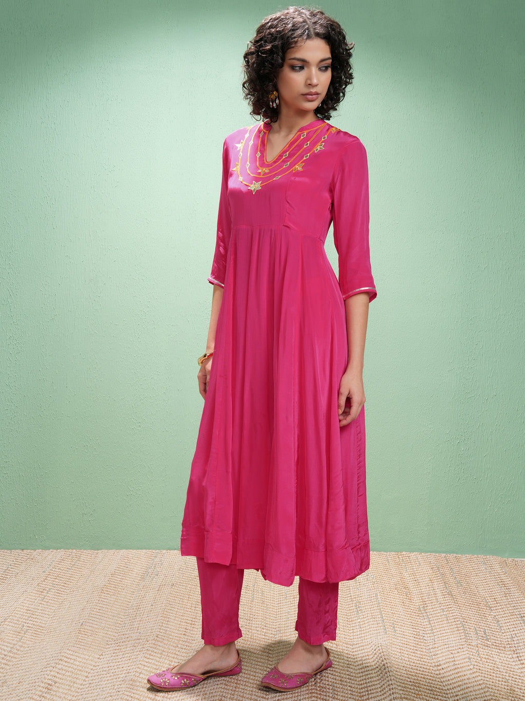 Vishudh Women Pink Embroidered Kurta With Trouser And Dupatta - Pink - Image 4