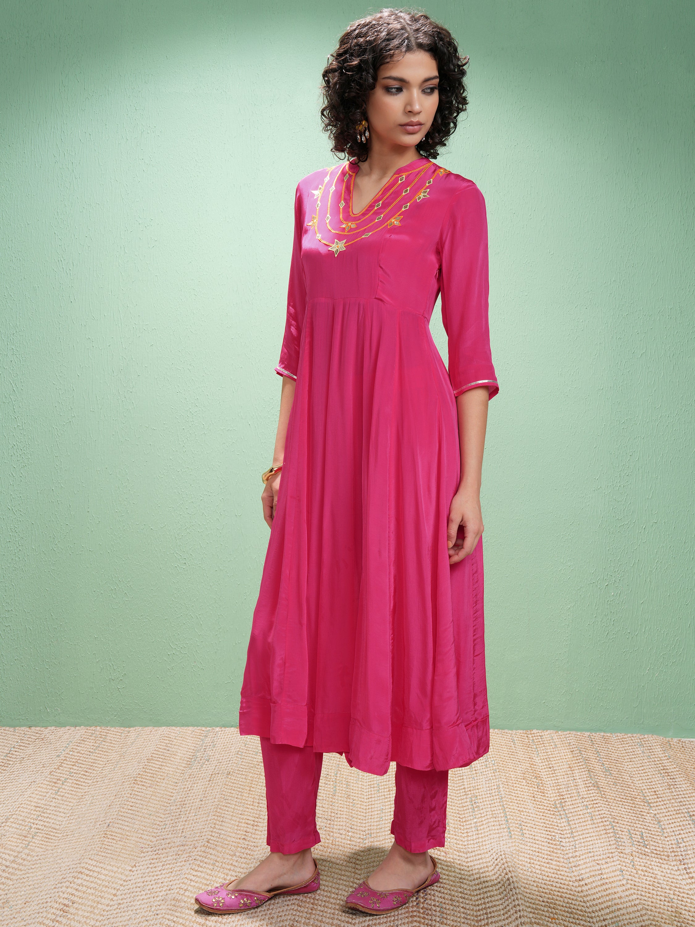 Vishudh Women Pink Embroidered Kurta With Trouser And Dupatta - Pink - Image 4