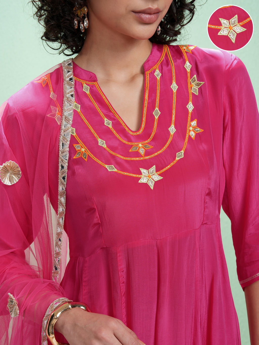 Vishudh Women Pink Embroidered Kurta With Trouser And Dupatta - Pink - Image 5