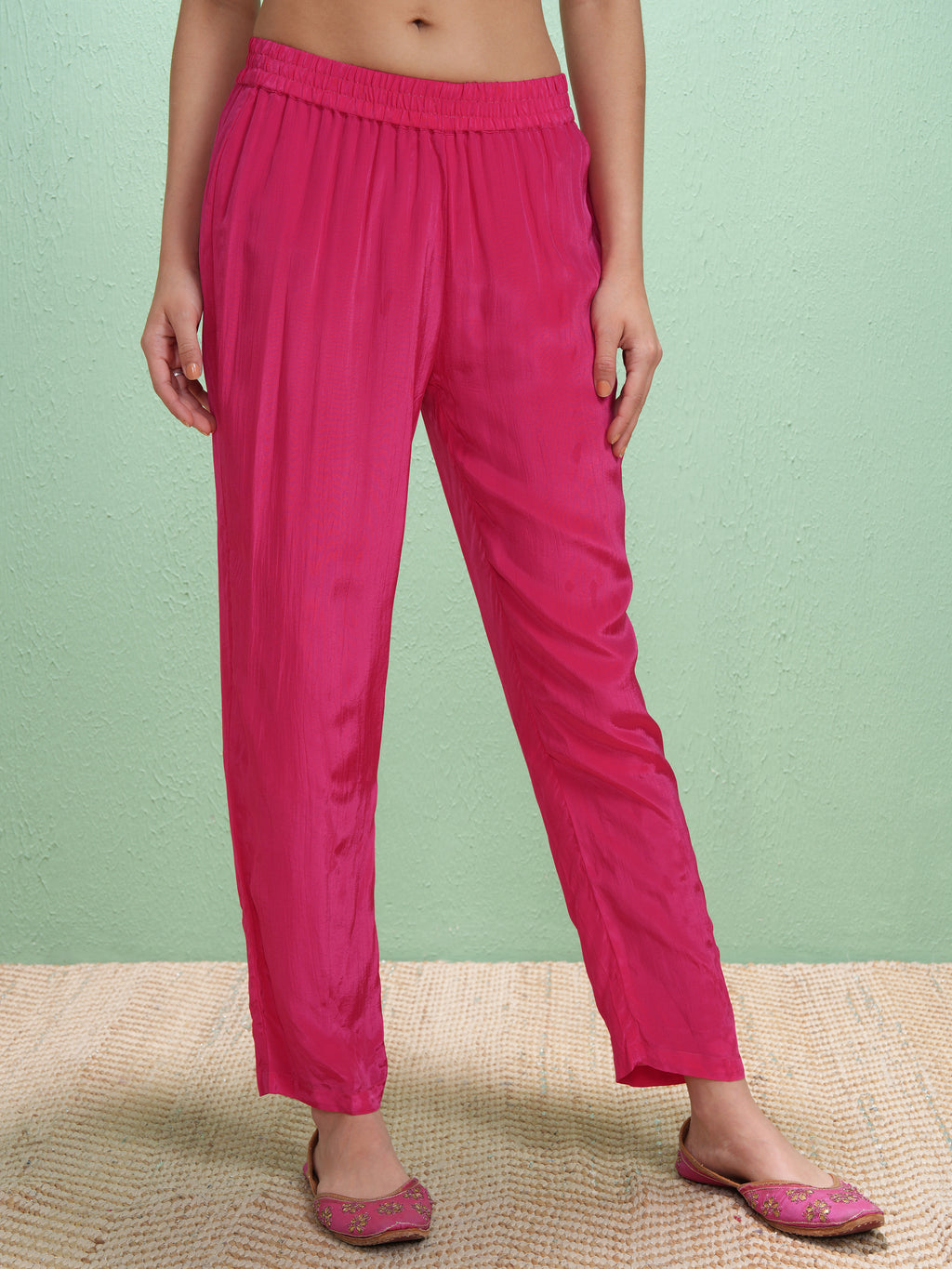 Vishudh Women Pink Embroidered Kurta With Trouser And Dupatta - Pink - Image 8