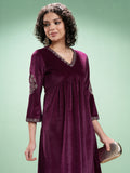Vishudh Women Purple Embroidered Kurta With Trouser - Purple - Image 1