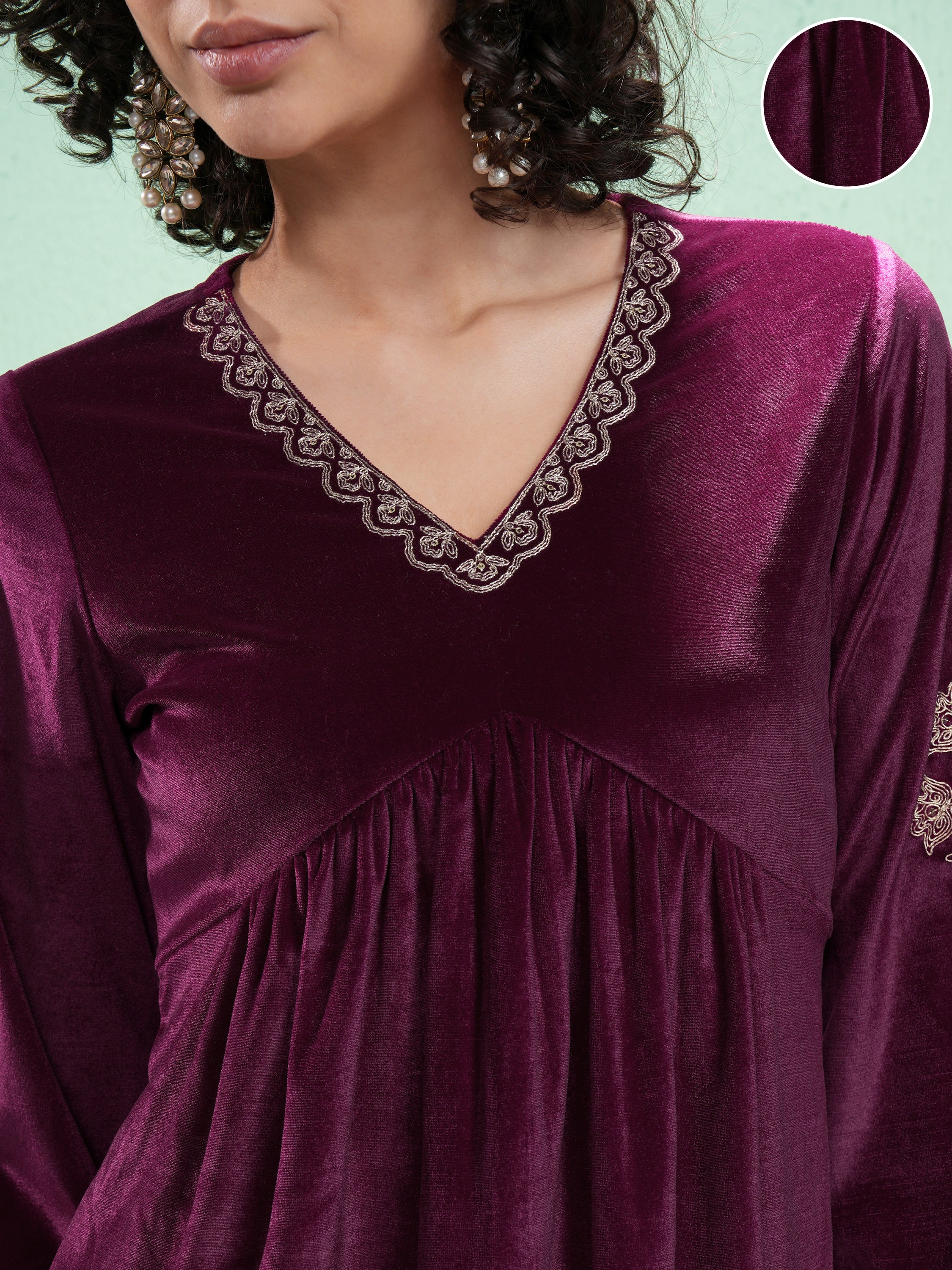 Vishudh Women Purple Embroidered Kurta With Trouser - Purple - Image 5