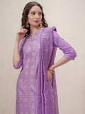 Vishudh Women Lavender Printed Kurta With Trouser And Dupatta - Lavender - Image 1