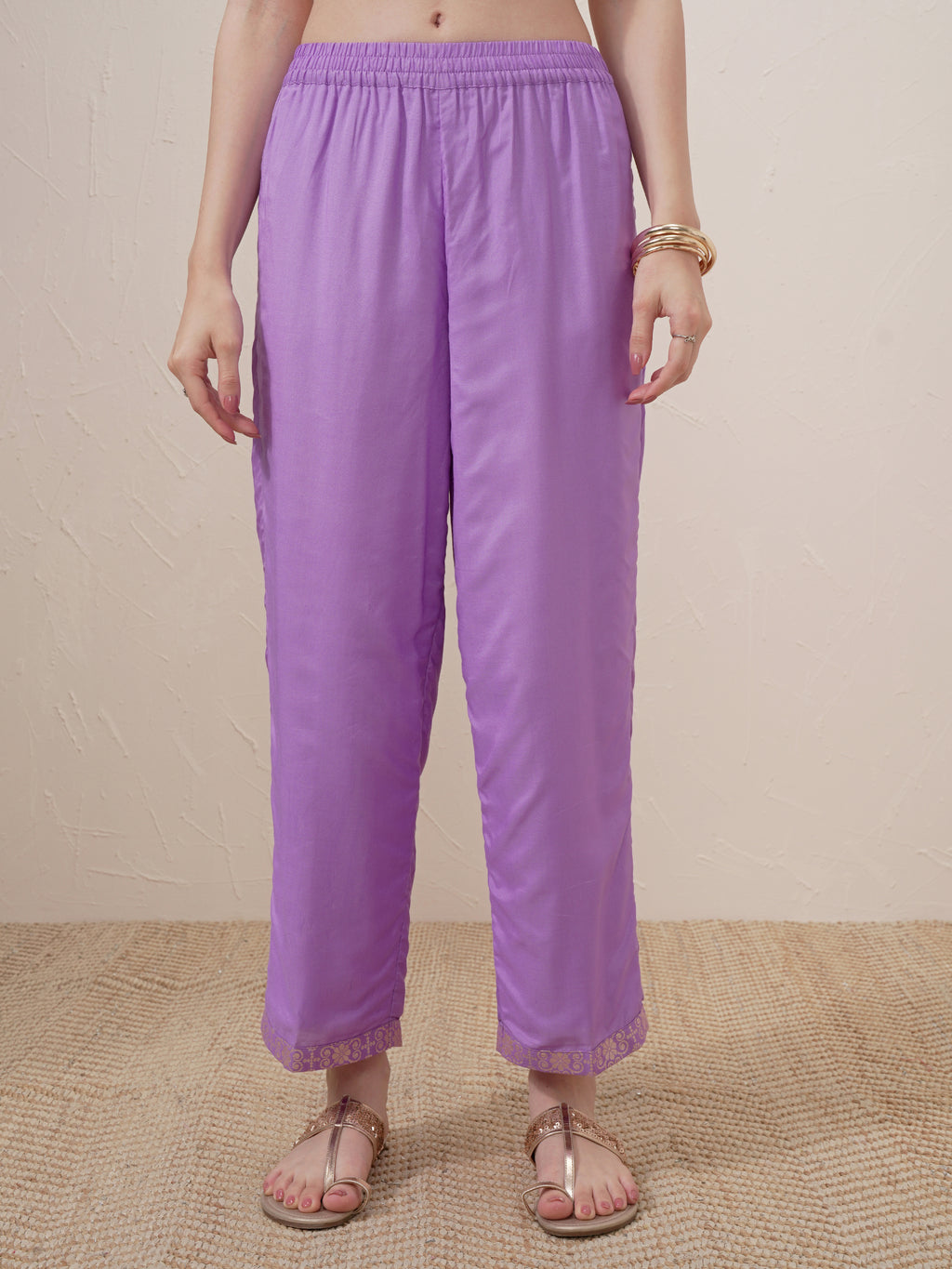Vishudh Women Lavender Printed Kurta With Trouser And Dupatta - Lavender - Image 8