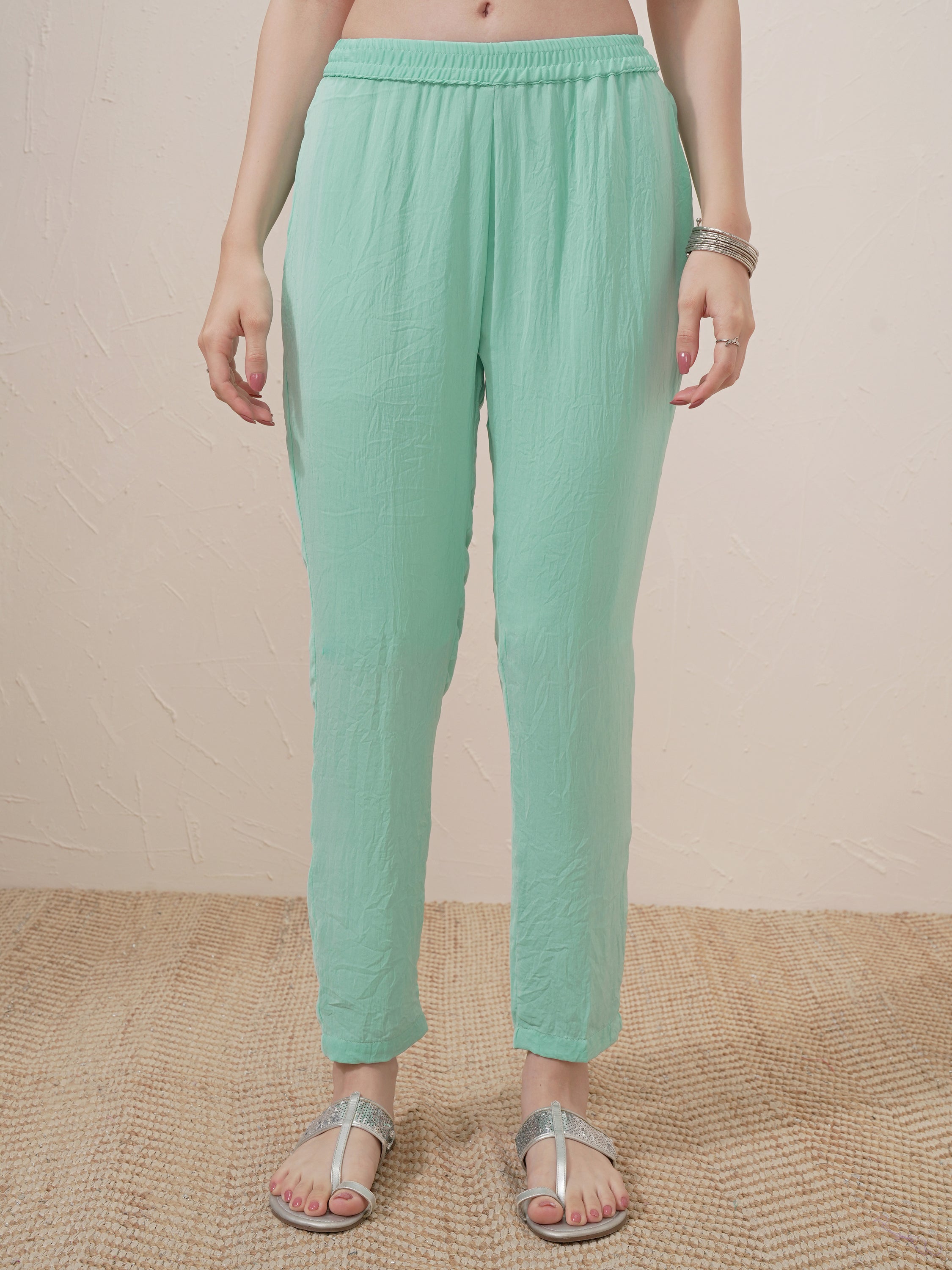 Vishudh Women Sage Embroidered Kurta With Trouser And Dupatta - Sage - Image 8