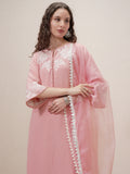 Vishudh Women Pink Embroidered Kurta With Trouser And Dupatta - Pink - Image 1