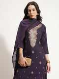 Vishudh Women Purple Printed Kurta With Trouser And Dupatta - Purple - Image 1