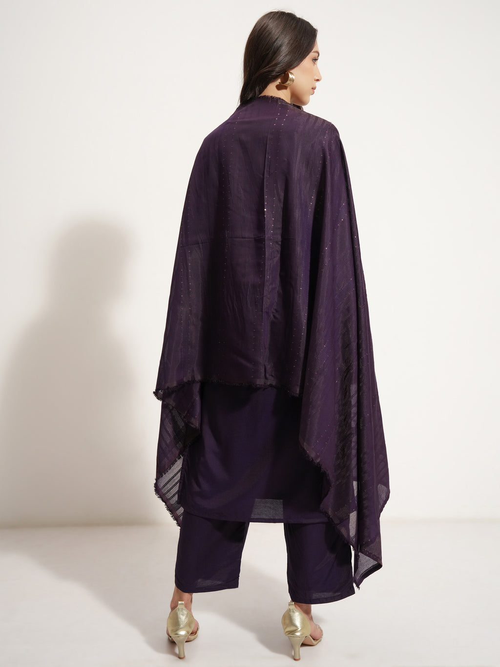 Vishudh Women Purple Printed Kurta With Trouser And Dupatta - Purple - Image 3