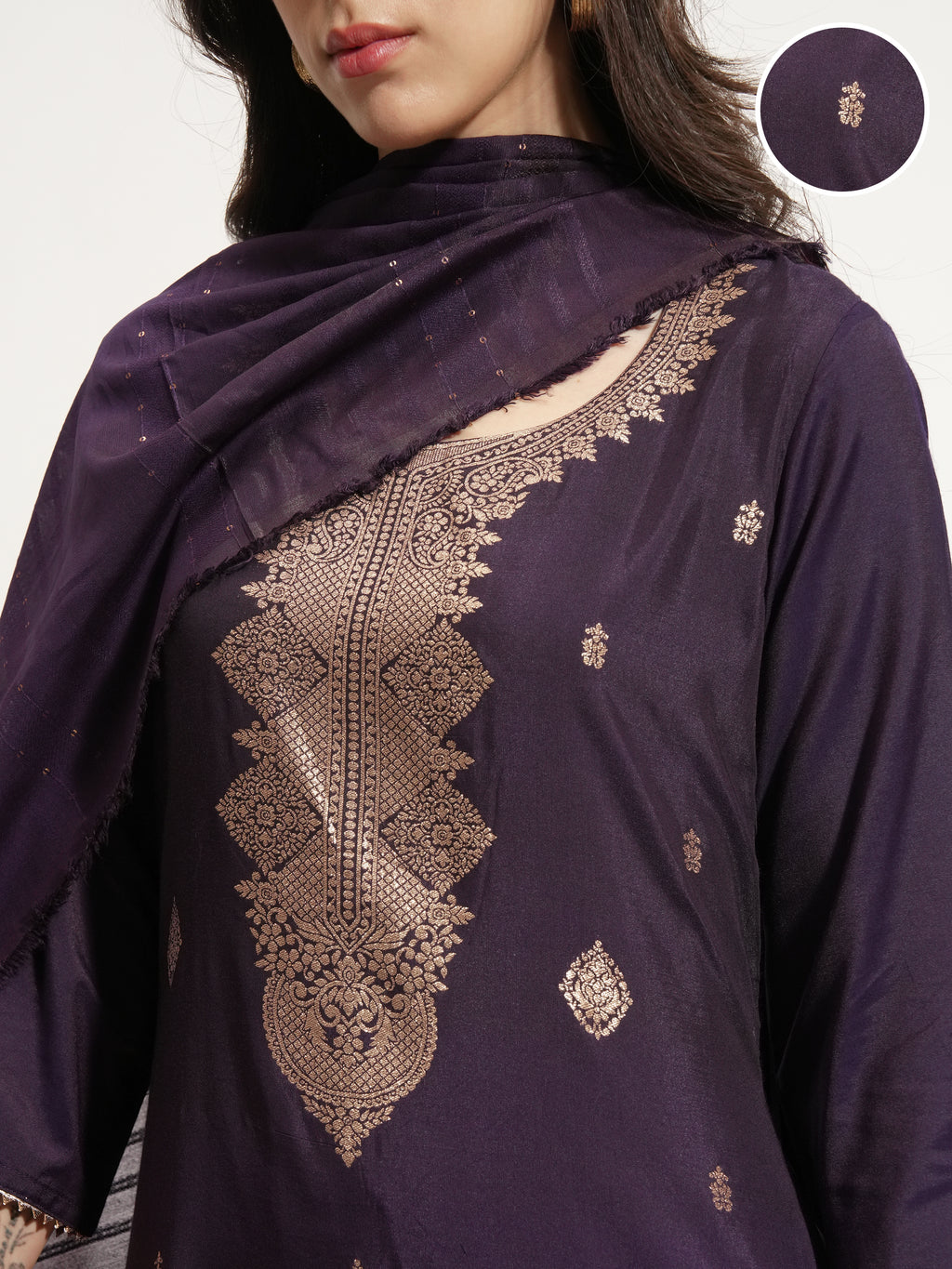 Vishudh Women Purple Printed Kurta With Trouser And Dupatta - Purple - Image 5