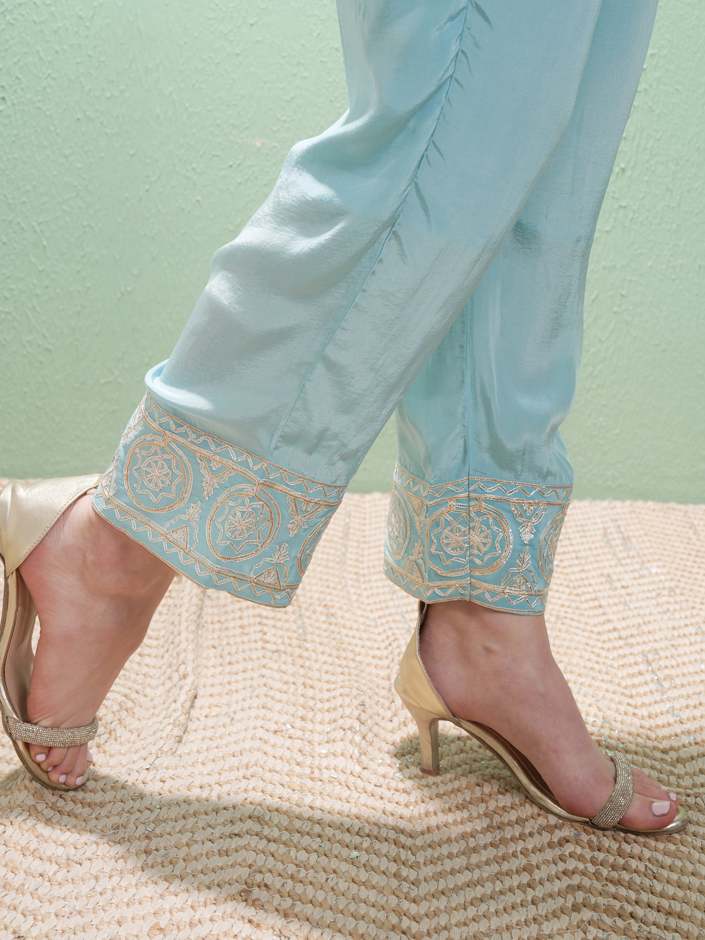 Vishudh Women Blue Embroidered Kurta With Trouser And Dupatta - Blue - Image 7