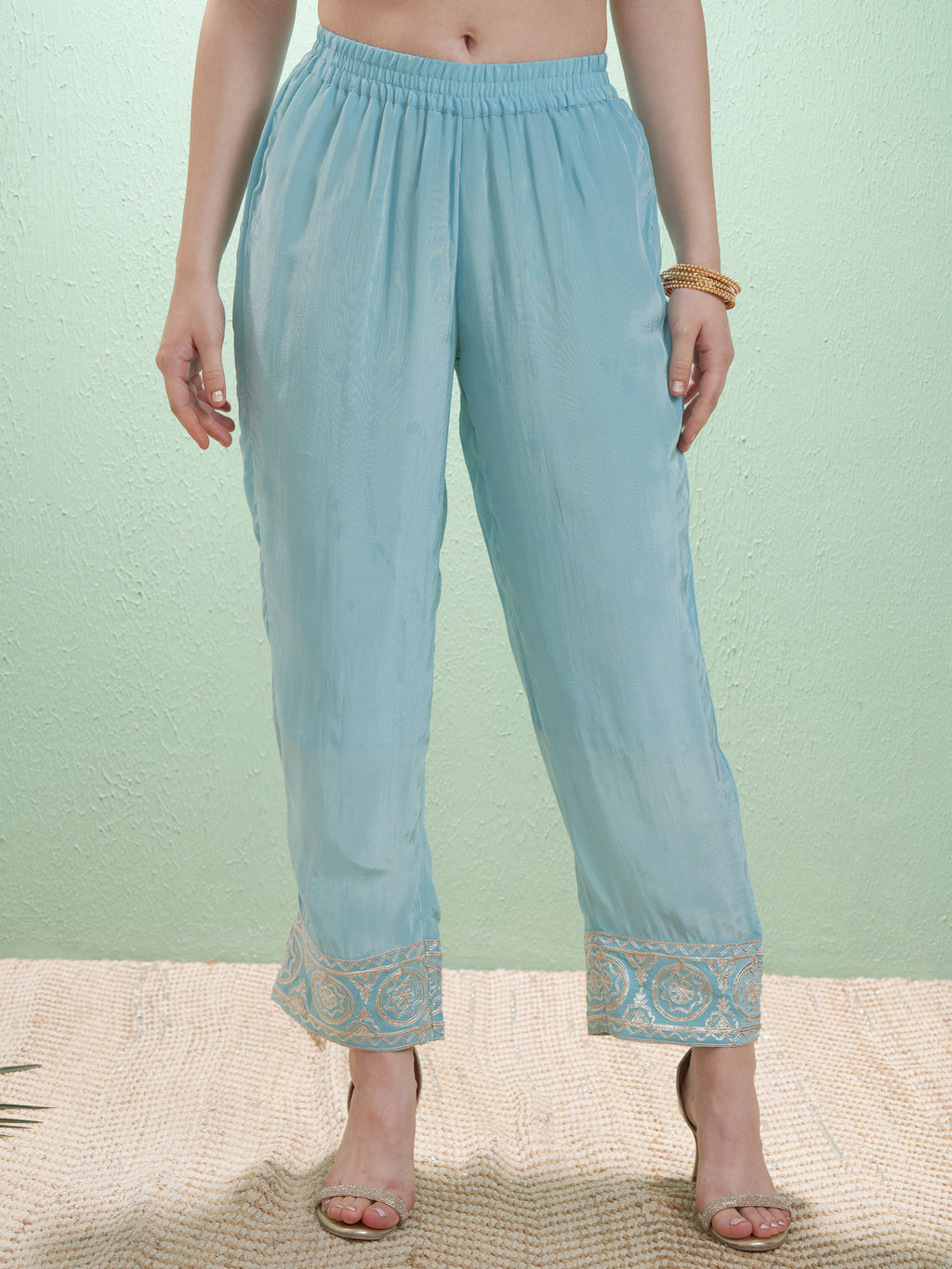 Vishudh Women Blue Embroidered Kurta With Trouser And Dupatta - Blue - Image 8