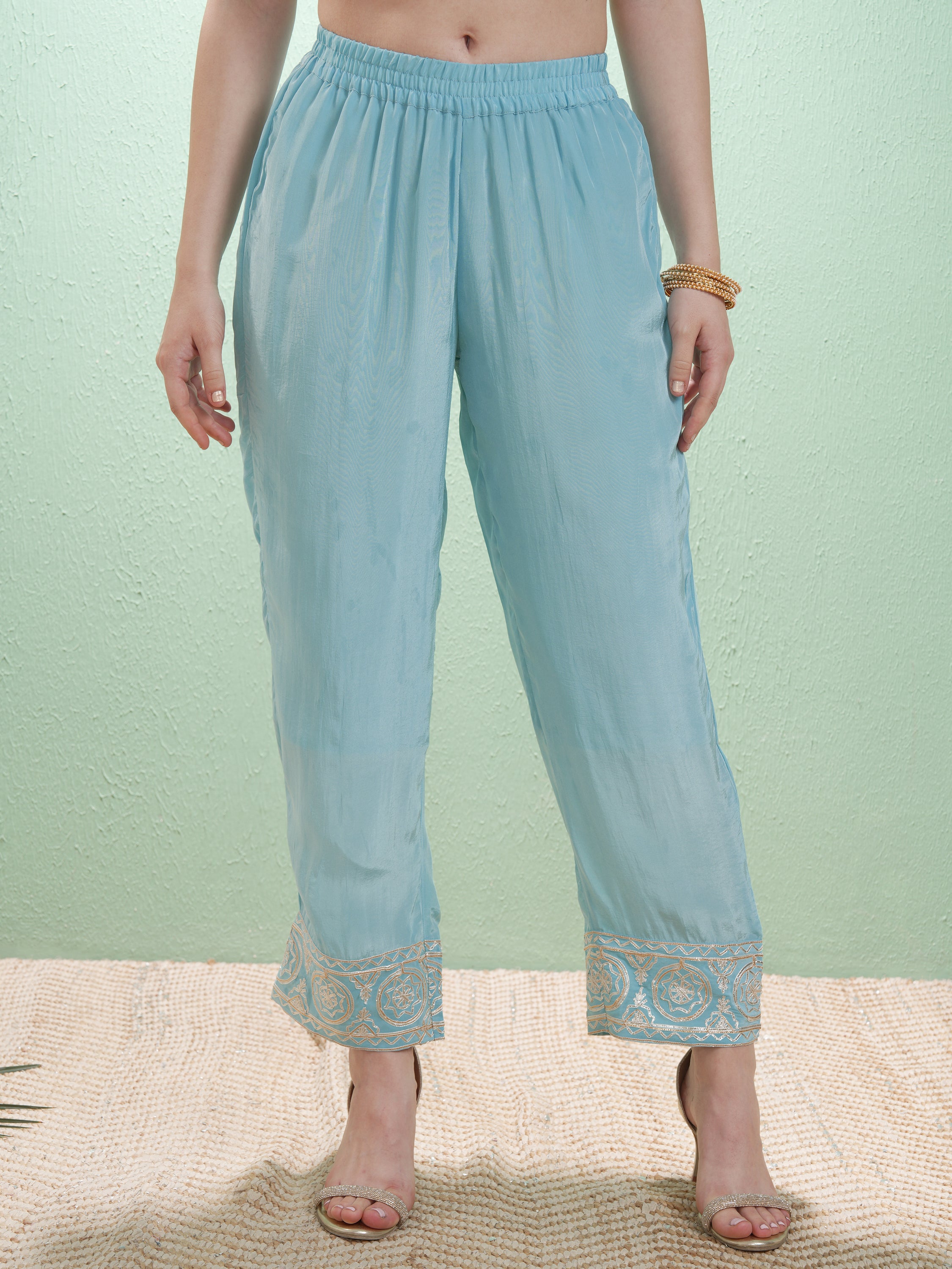 Vishudh Women Blue Embroidered Kurta With Trouser And Dupatta - Blue - Image 8