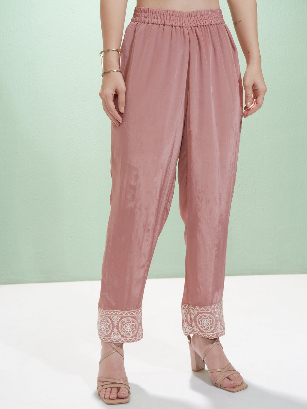 Vishudh Women Pink Embroidered Kurta With Trouser And Dupatta - Pink - Image 8