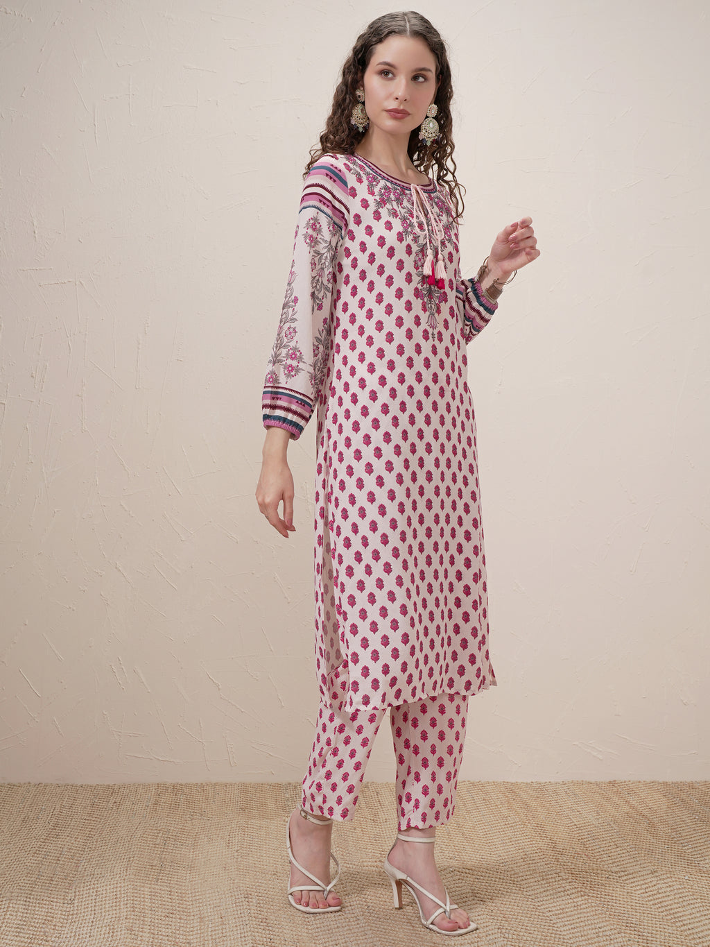 Vishudh Women Beige Printed Kurta With Trouser And Dupatta - Beige - Image 6
