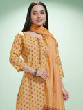 Vishudh Women Mustard Printed Kurta With Trouser And Dupatta - Mustard - Image 1