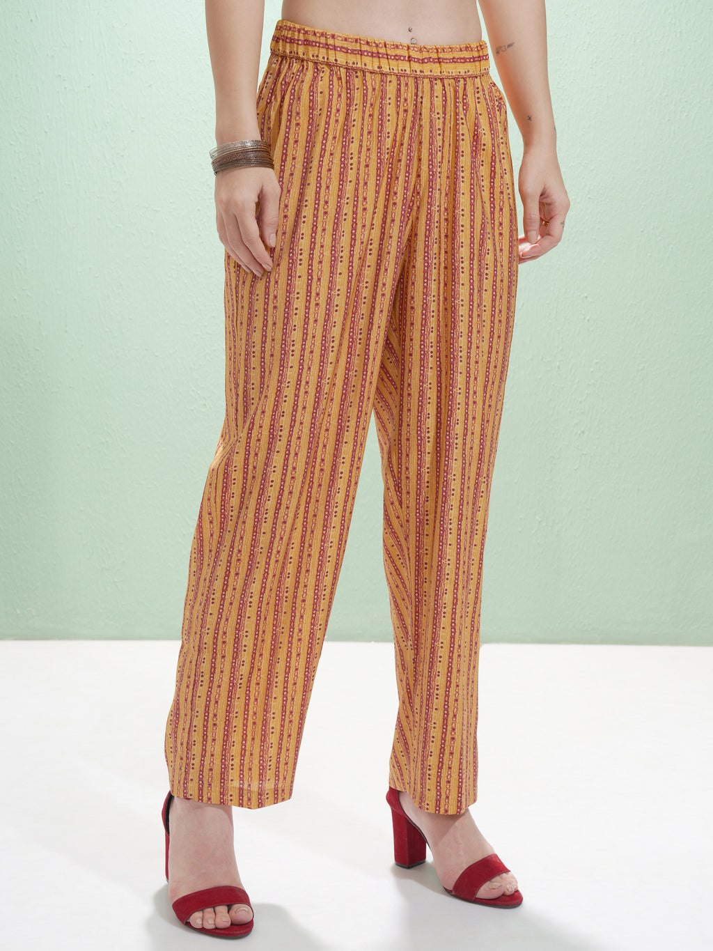 Vishudh Women Mustard Printed Kurta With Trouser And Dupatta - Mustard - Image 8