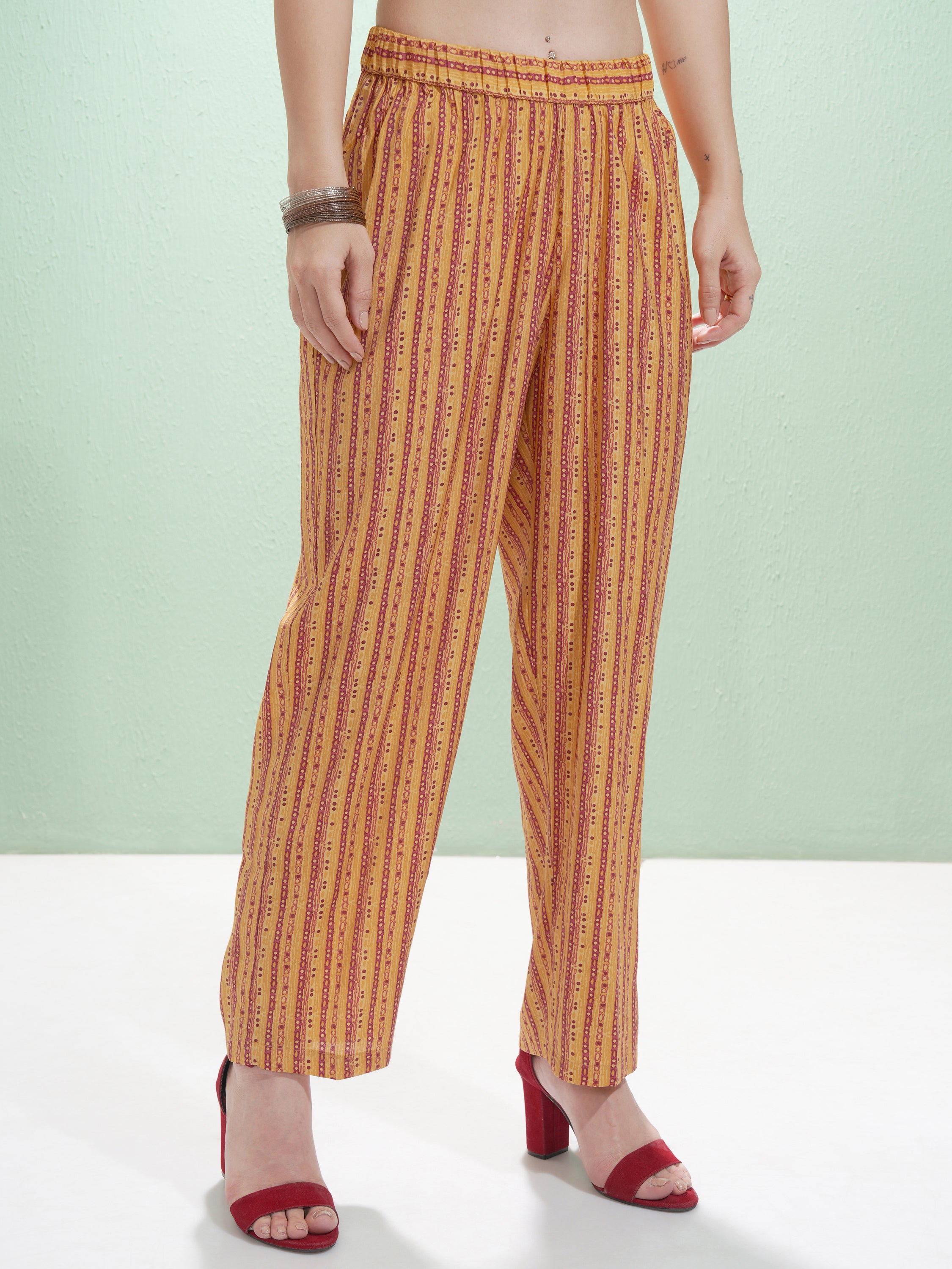 Vishudh Women Mustard Printed Kurta With Trouser And Dupatta - Mustard - Image 8