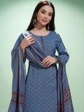 Vishudh Women Blue Printed Kurta With Trouser And Dupatta - Blue - Image 1