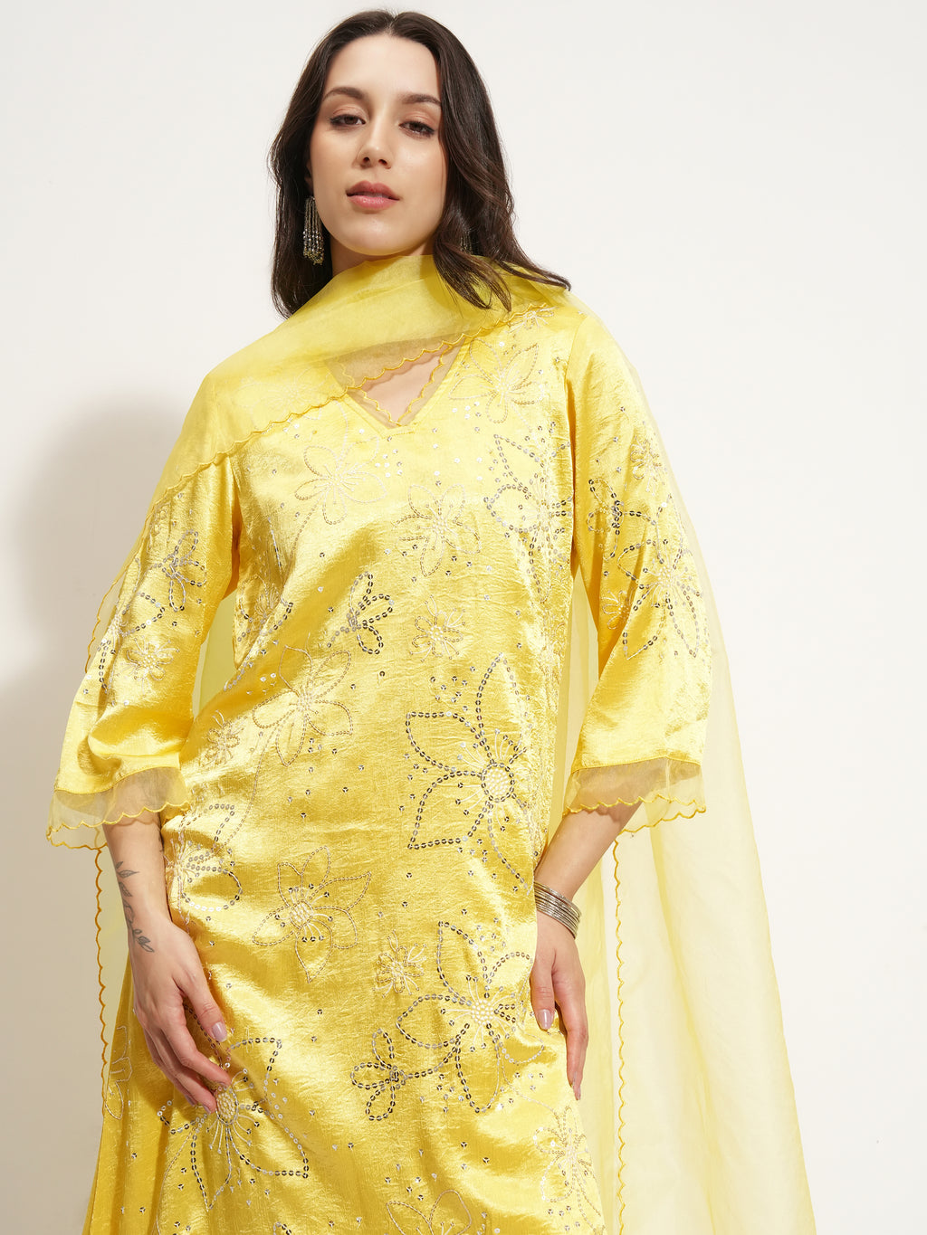 Vishudh Women yellow Embroidered Kurta With Trouser And Dupatta - yellow - Image 1