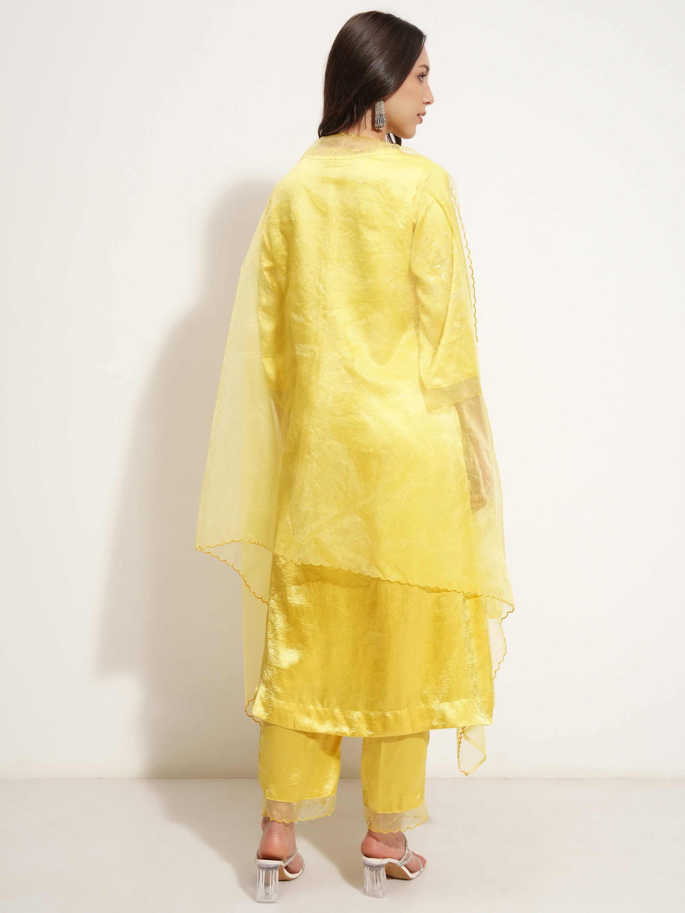 Vishudh Women yellow Embroidered Kurta With Trouser And Dupatta - yellow - Image 3