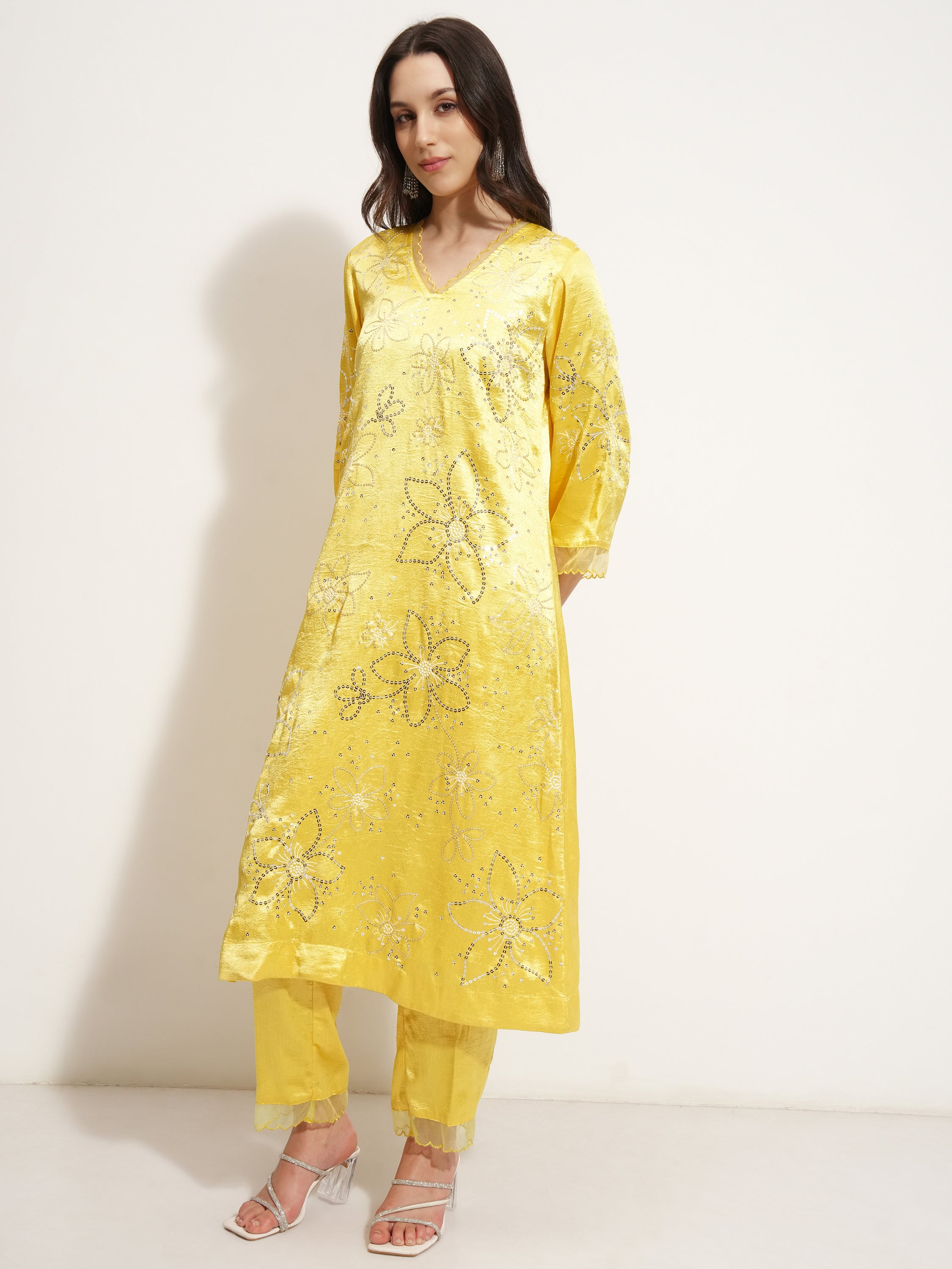 Vishudh Women yellow Embroidered Kurta With Trouser And Dupatta - yellow - Image 4