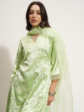 Vishudh Women Green Embroidered Kurta With Trouser And Dupatta - Green - Image 1