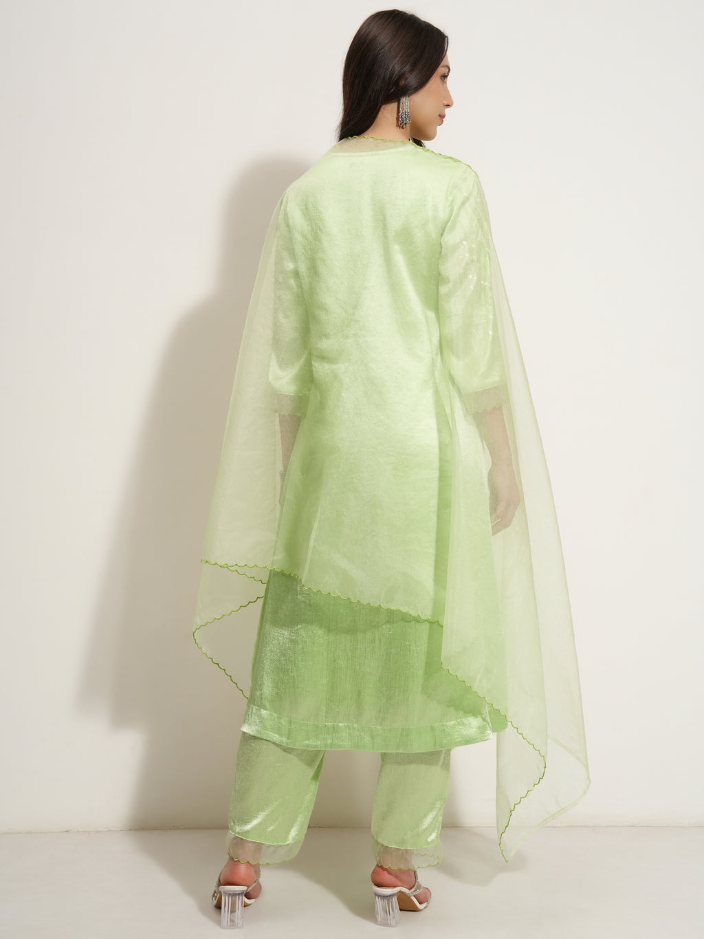 Vishudh Women Green Embroidered Kurta With Trouser And Dupatta - Green - Image 3
