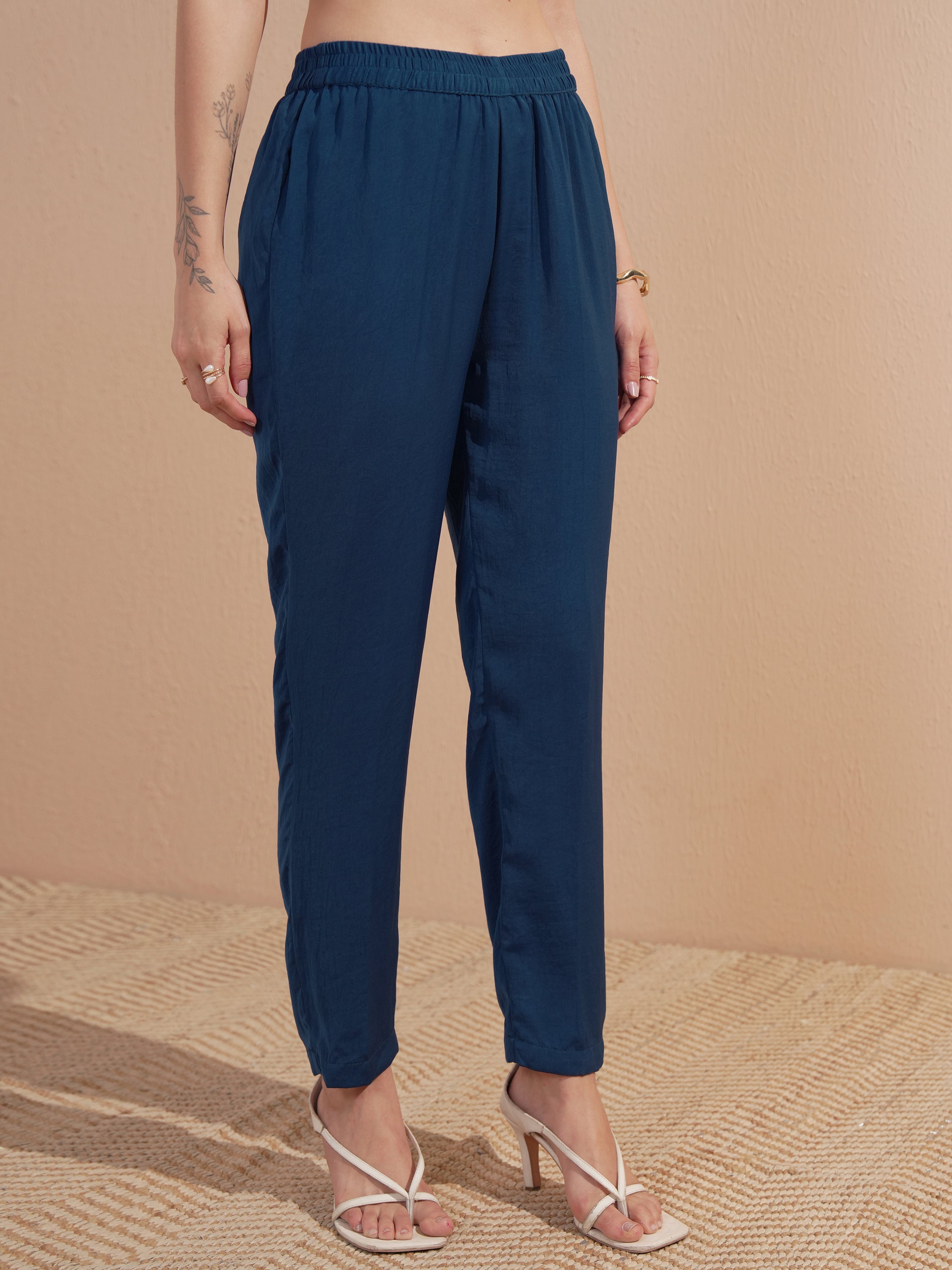 Vishudh Women Navy Blue Embroidered Kurta With Trouser And Dupatta - Navy Blue - Image 6