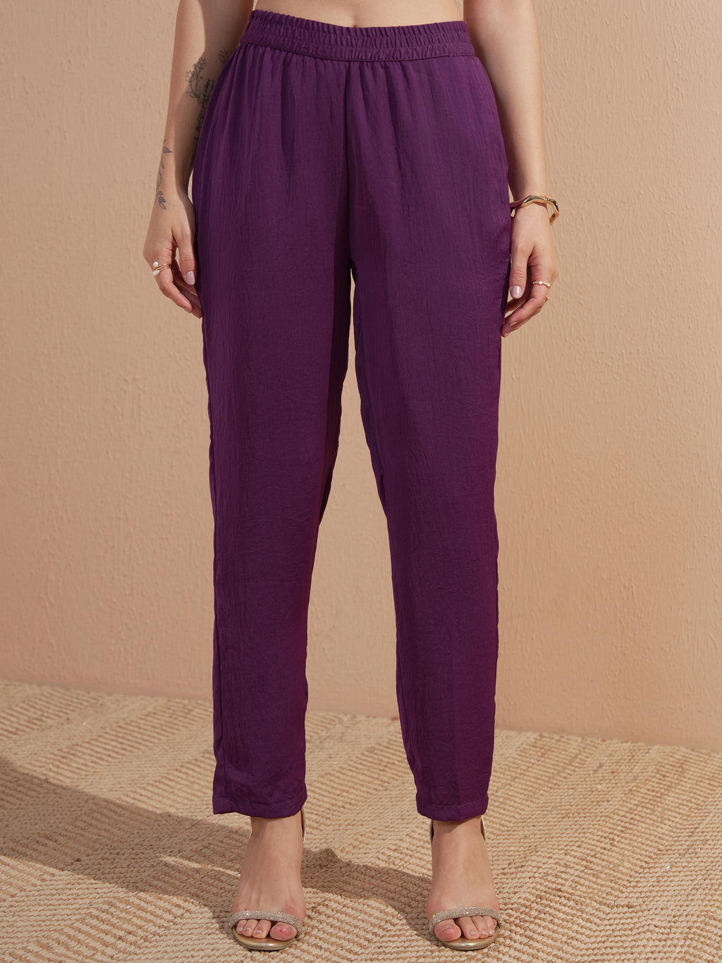 Vishudh Women Purple Embroidered Kurta With Trouser And Dupatta - Purple - Image 6