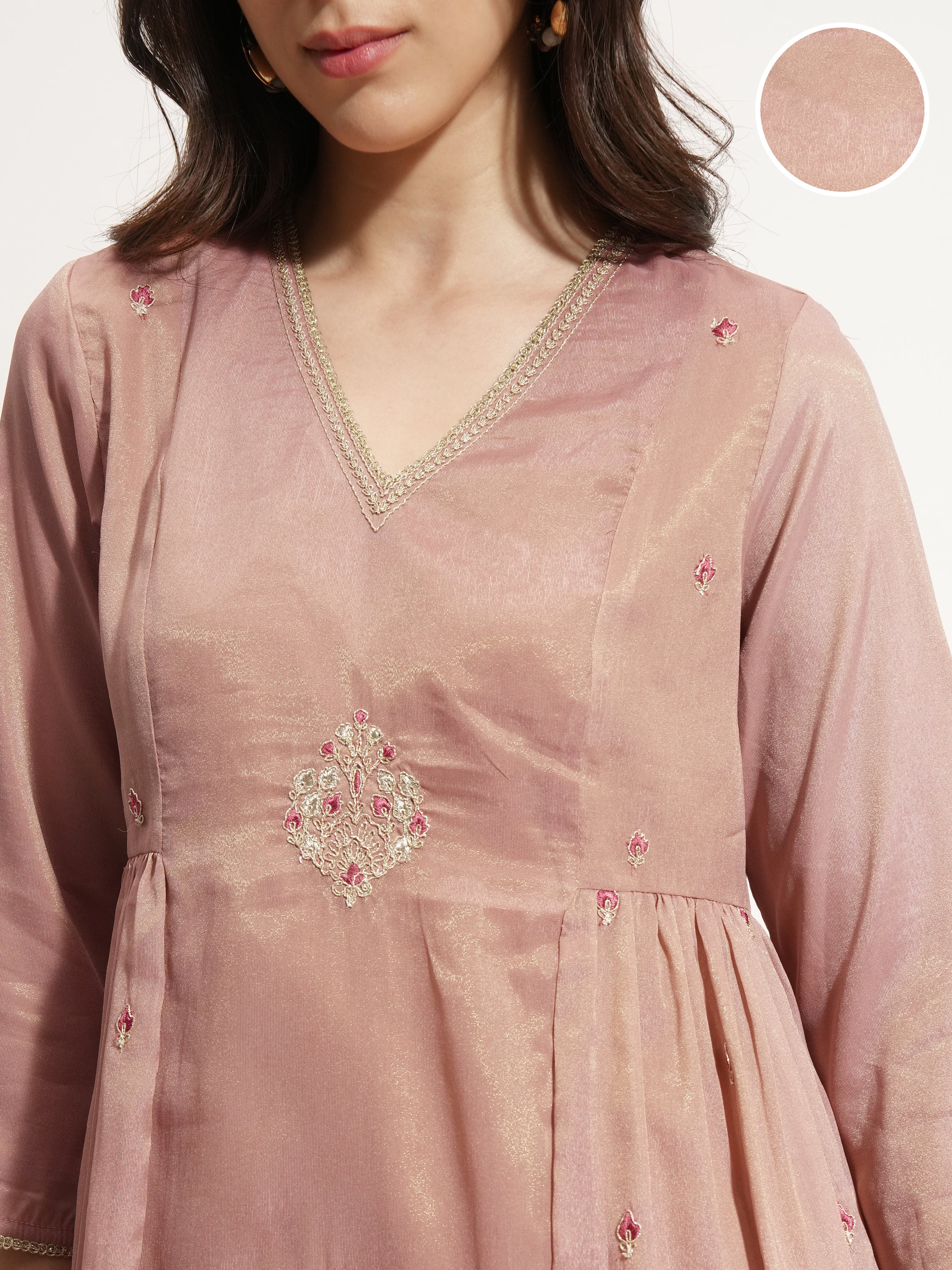 Vishudh Women Pink Embroidered Kurta With Trouser - Pink - Image 5