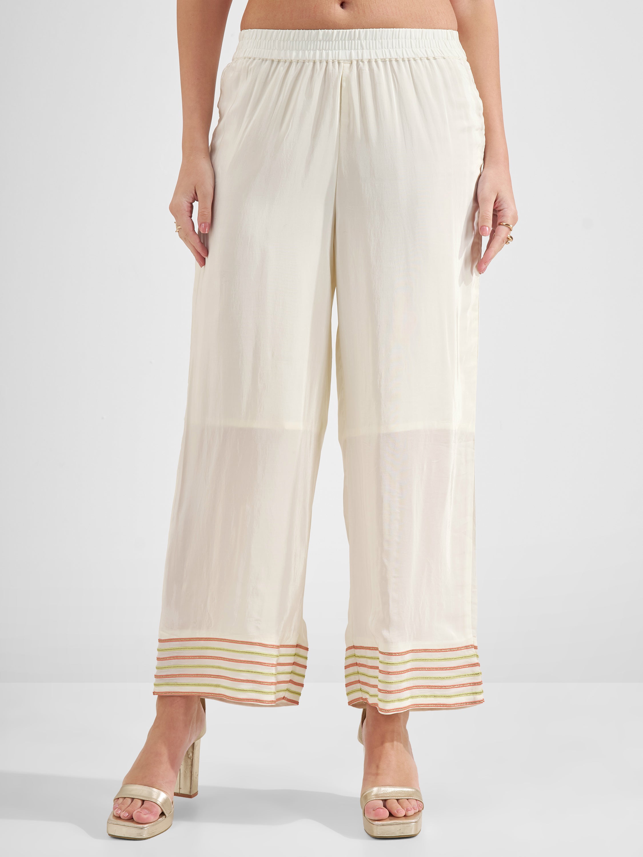 Vishudh Women Off White Embroidered Kurta And Trouser With Dupatta