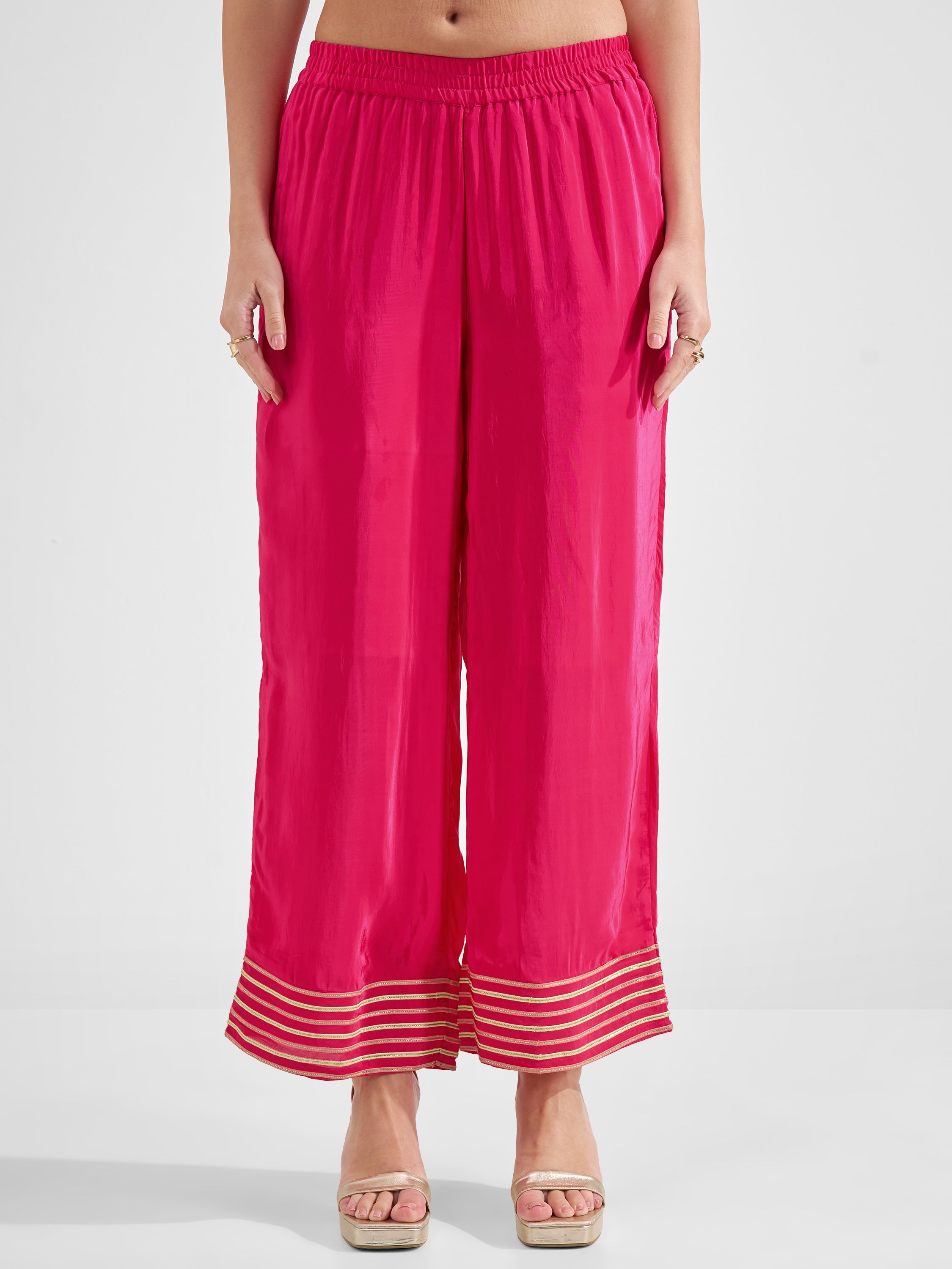 Vishudh Women Pink Embroidered Kurta And Trouser With Dupatta