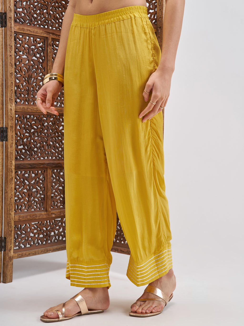 Vishudh Women Mustard Embroidered Kurta And Palazzo With Dupatta - Mustard - Image 7