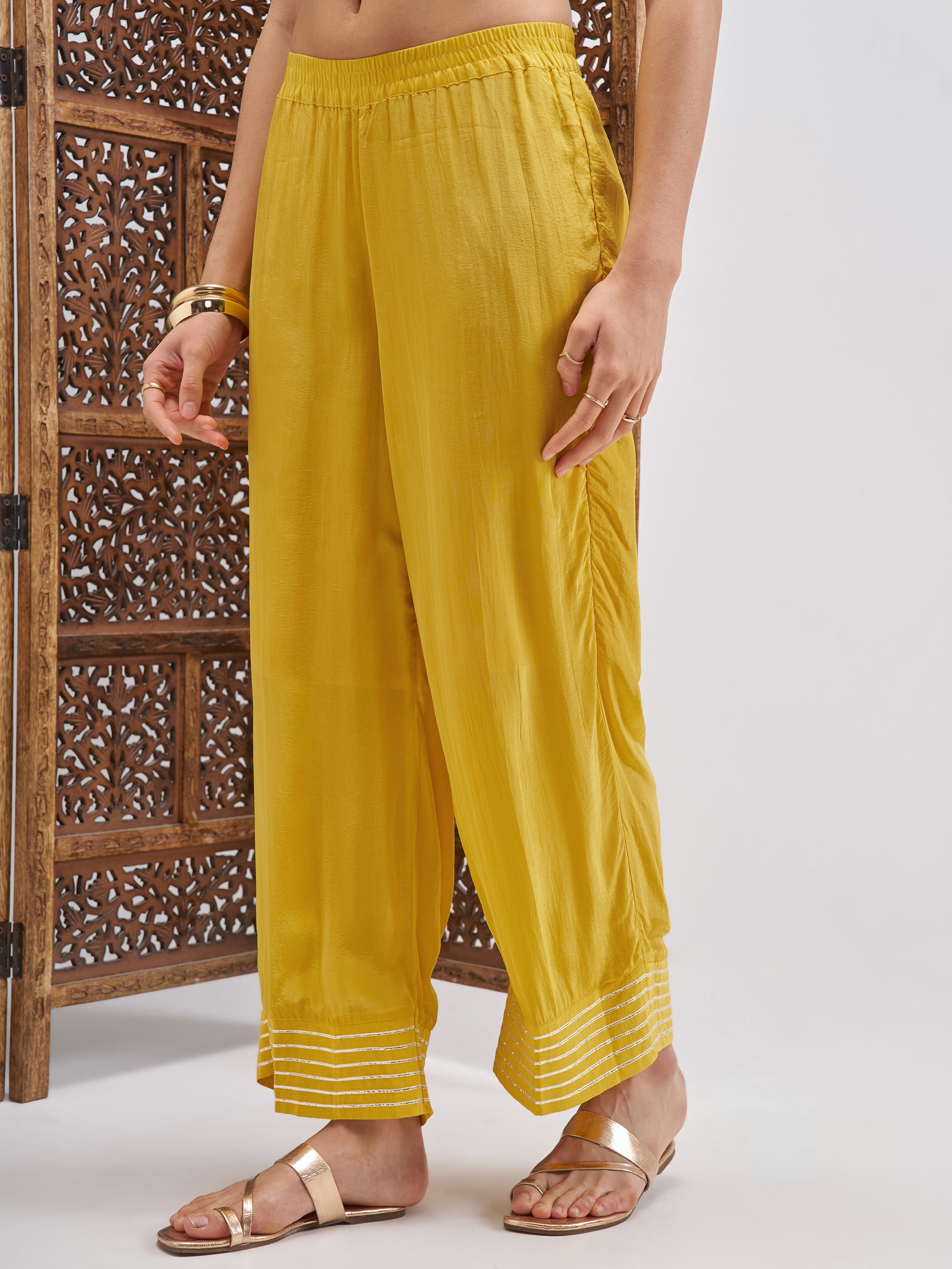 Vishudh Women Mustard Embroidered Kurta And Palazzo With Dupatta - Mustard - Image 7